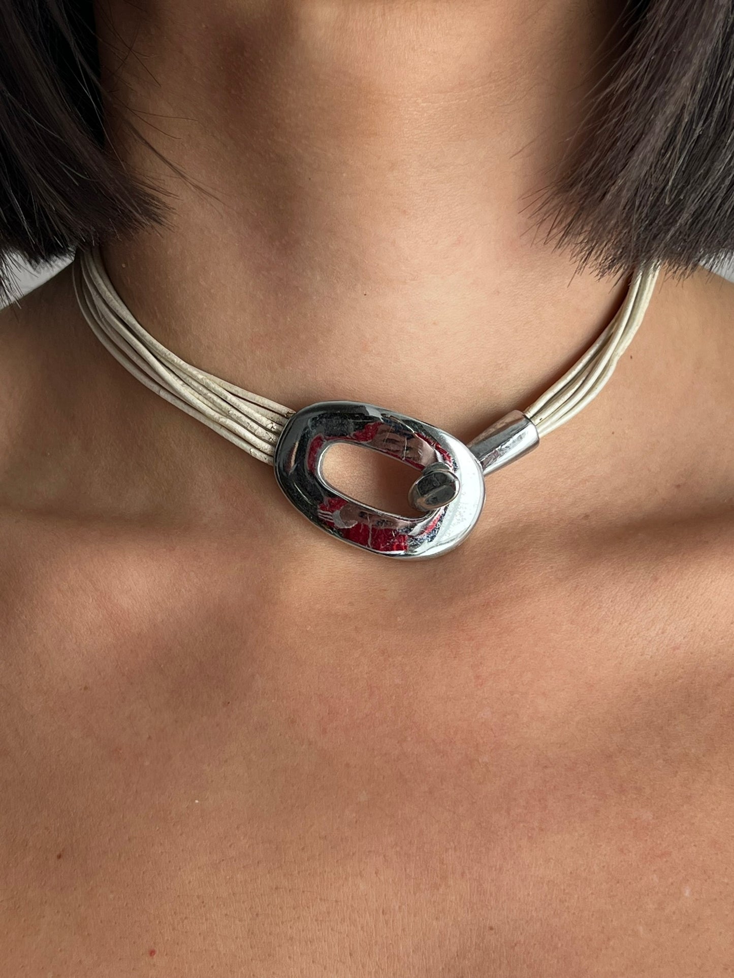 Vintage 90s Chunky Choker Necklace With Leather Straps