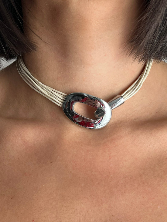 Vintage 90s Chunky Choker Necklace With Leather Straps
