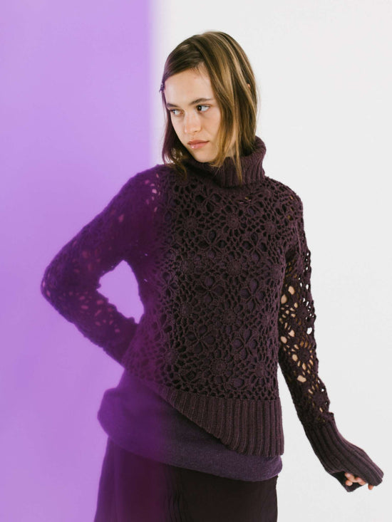 Cargar imagen en el visor de la galería, Jersey Vintage De Lana En Crochet Con Cuello Alto Años 2000
