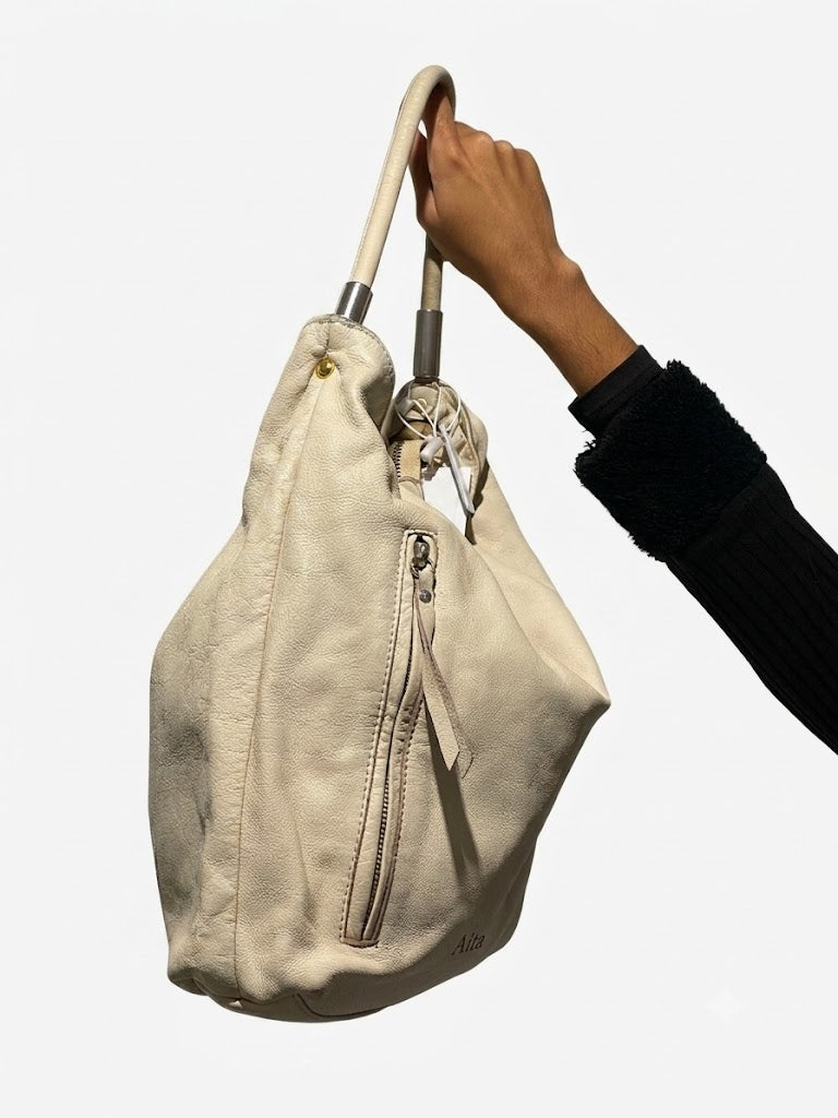 Vintage 00s Hobo Style White Maxi Bag
