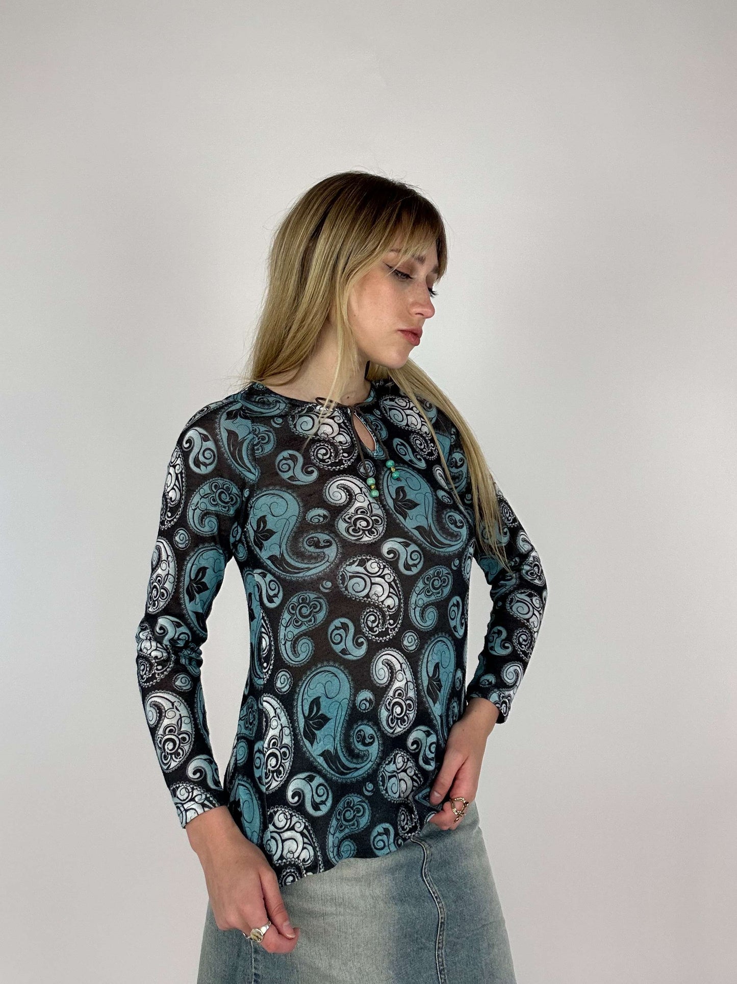 Vintage 00s Boho Parlsey Print Knitted Top