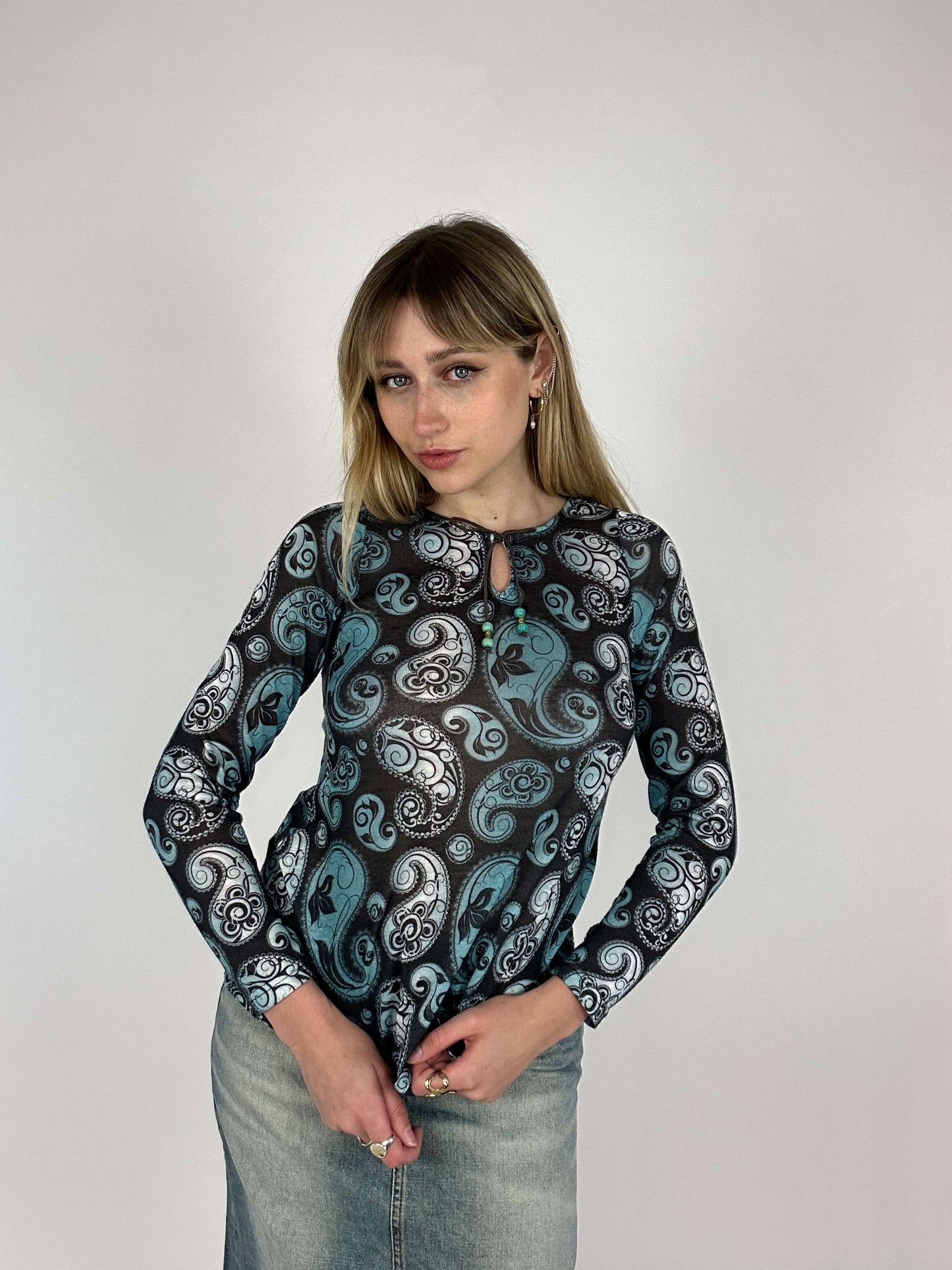 Vintage 00s Boho Parlsey Print Knitted Top