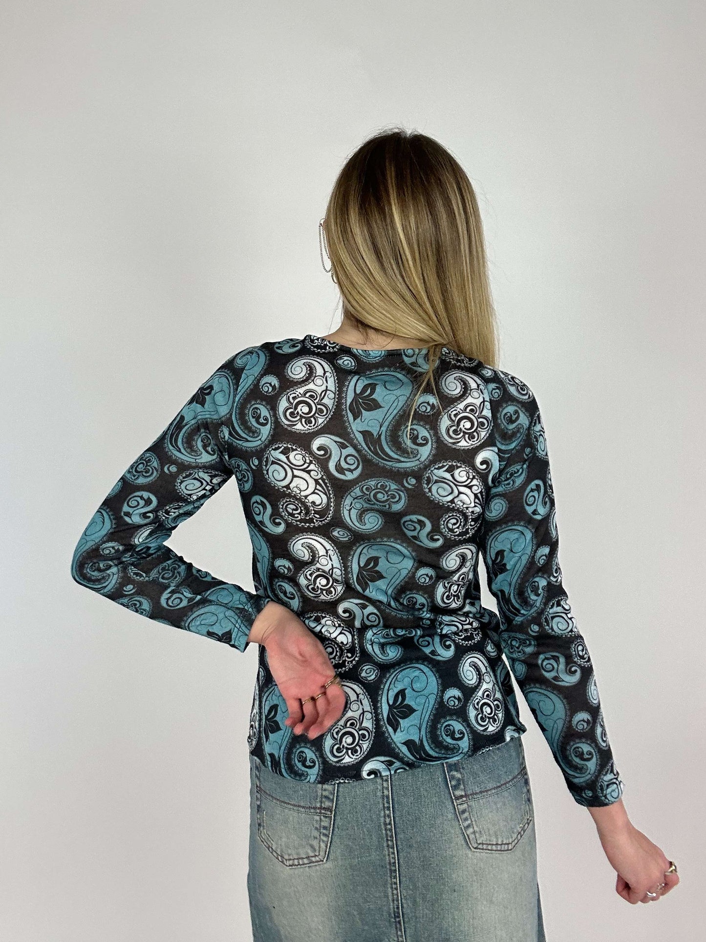 Vintage 00s Boho Parlsey Print Knitted Top
