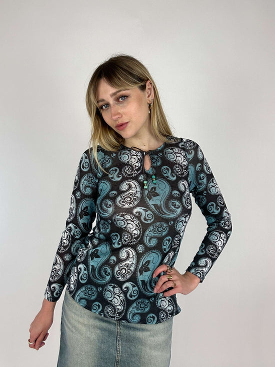 Vintage 00s Boho Parlsey Print Knitted Top
