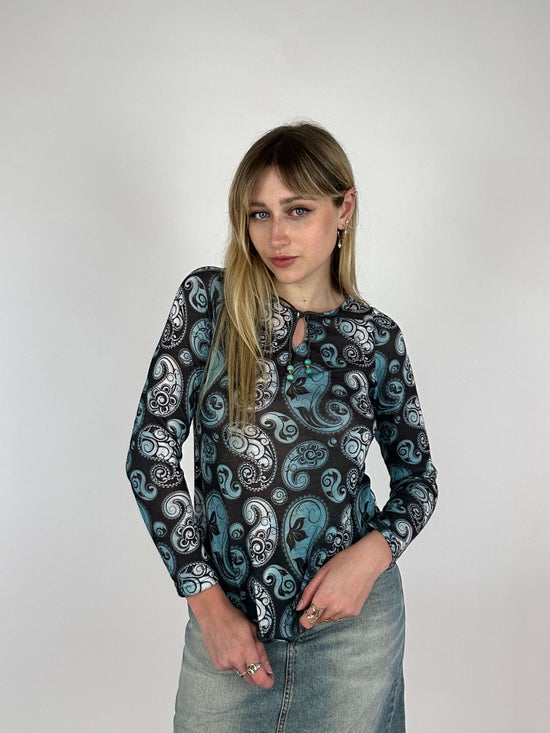 Vintage 00s Boho Parlsey Print Knitted Top