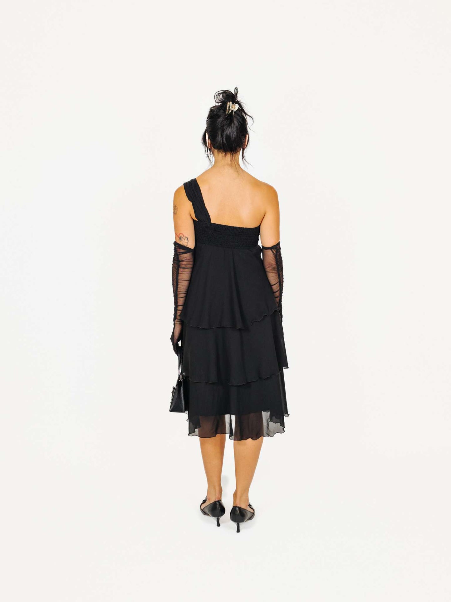 Vintage 00s One Shoulder Ruffled Midi Dress