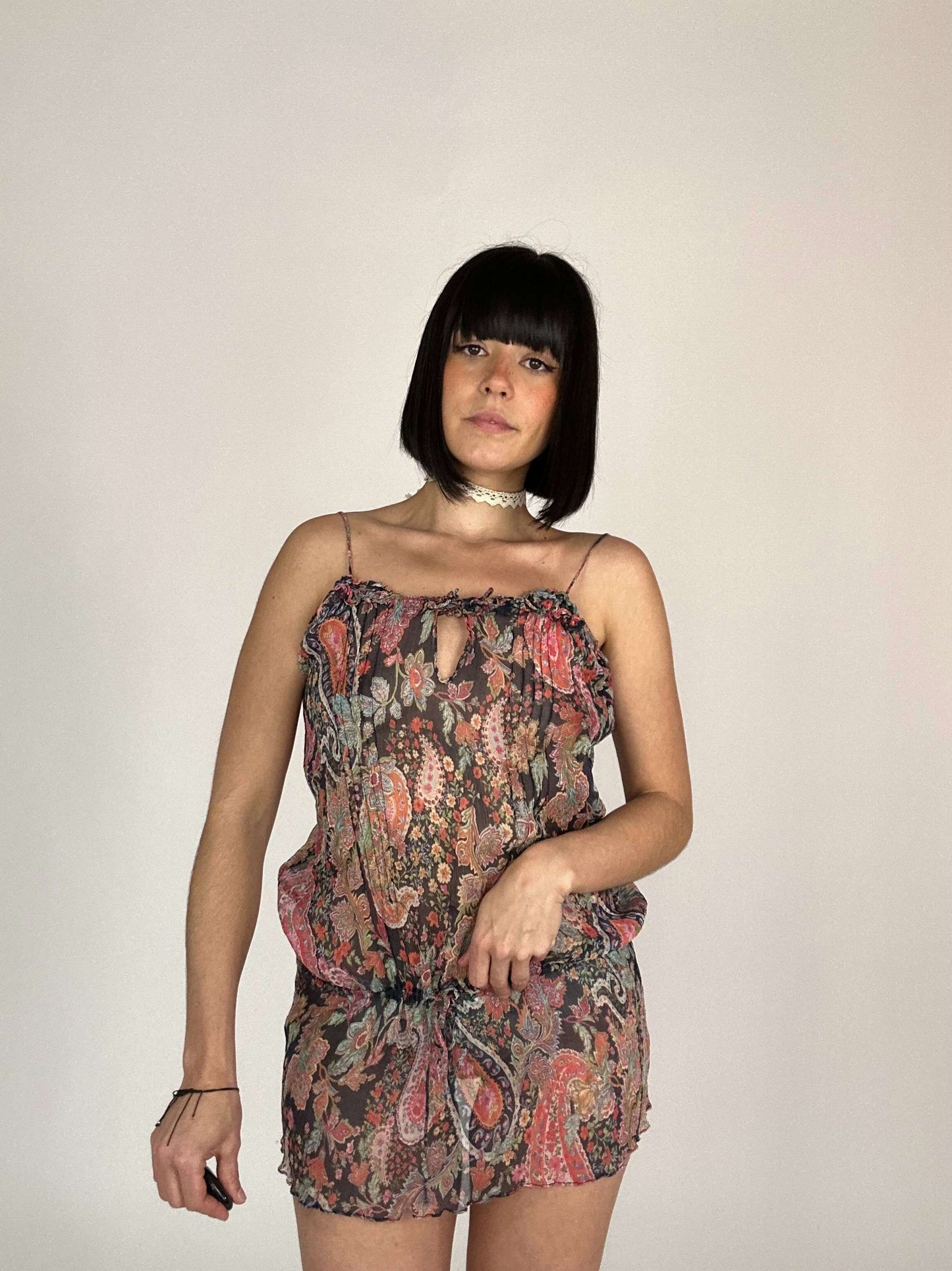 Vintage 00s Boho Paisley See-Though Dress