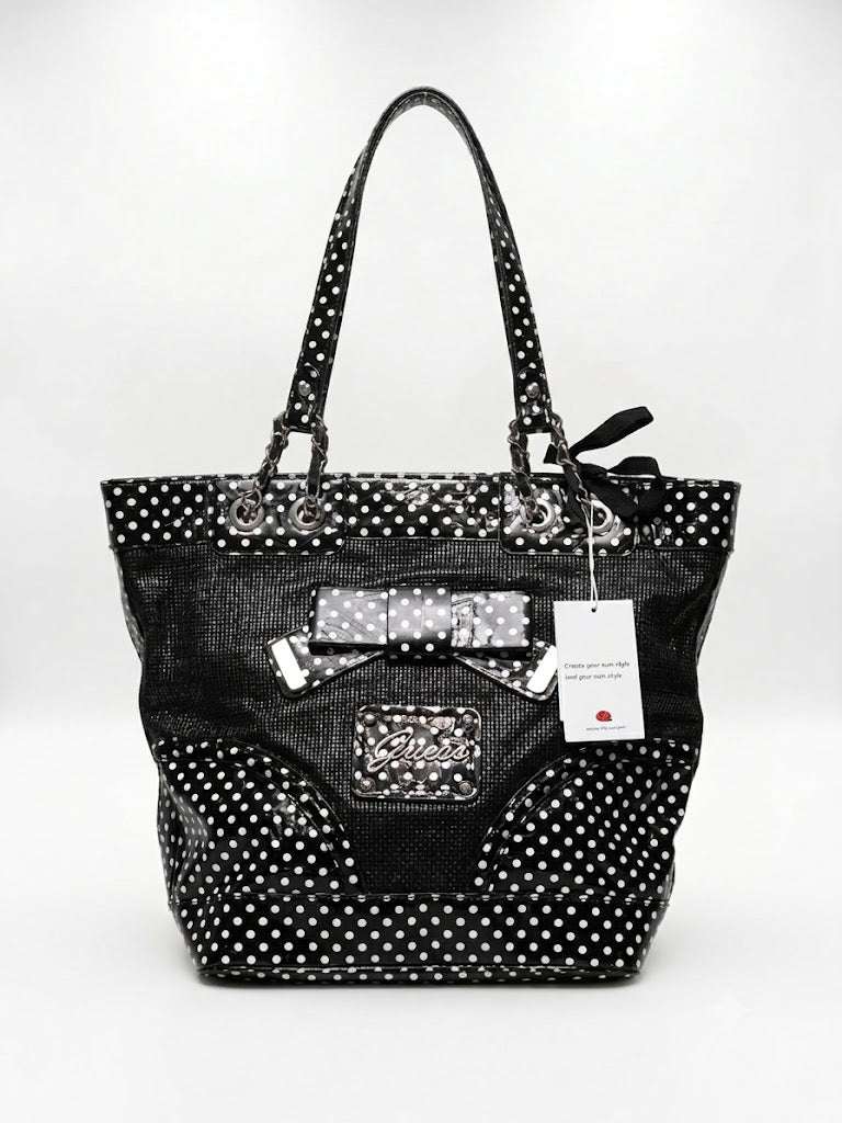 Vintage 00s Indie Sleaze Guess Polka Dots Vinyl Maxi Bag