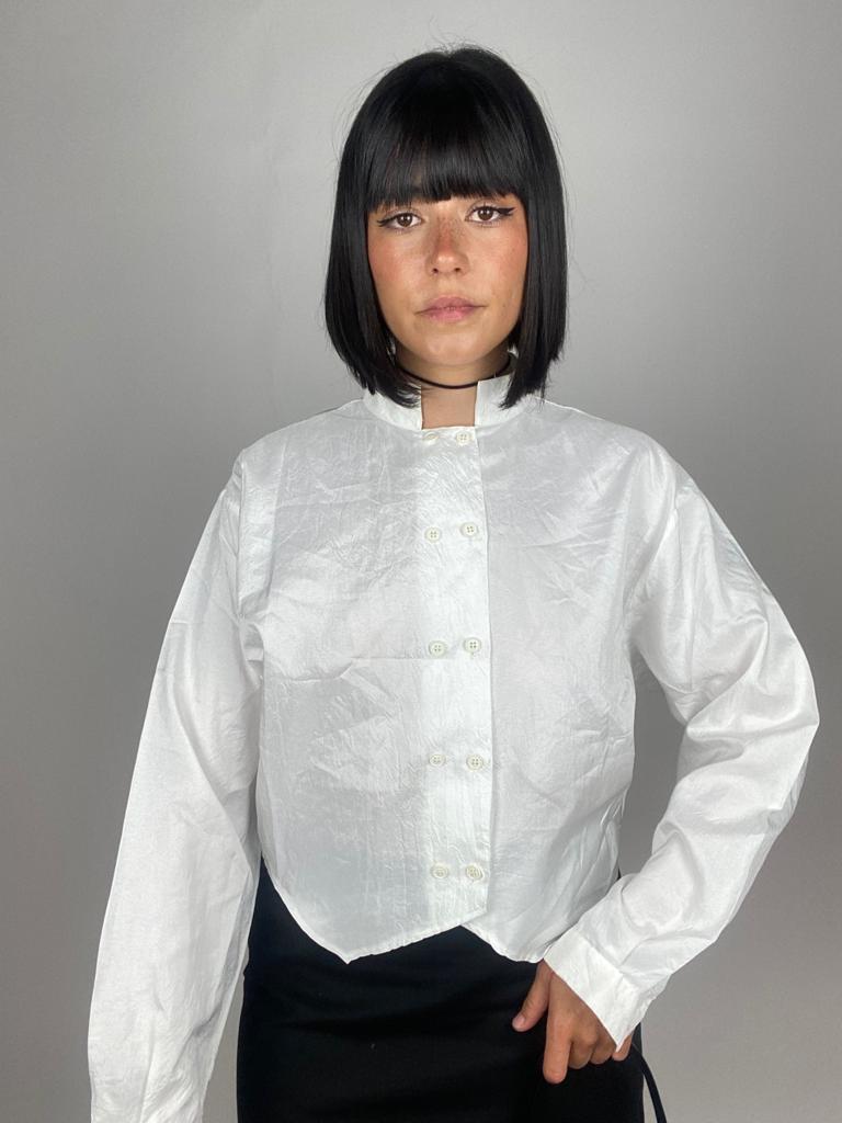 Camisa Vintage Cropped Fruncida Estilo Minimalismo Japonés Años 2000