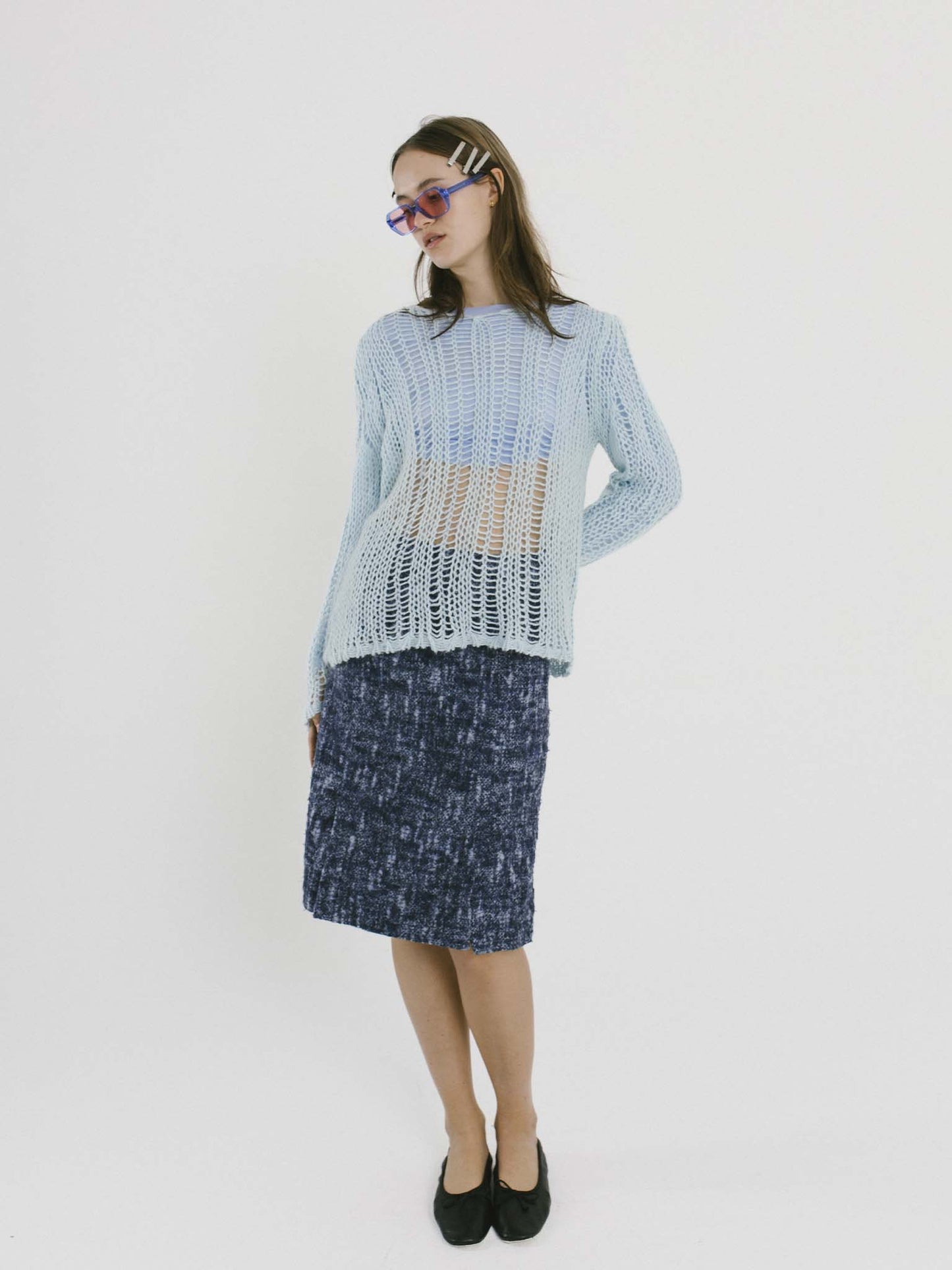 Vintage 00s Corporate Siren Tweed Midi Skirt