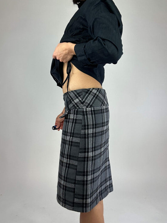 Vintage 90s Corporate Siren Checkered Wool  Midi Skirt