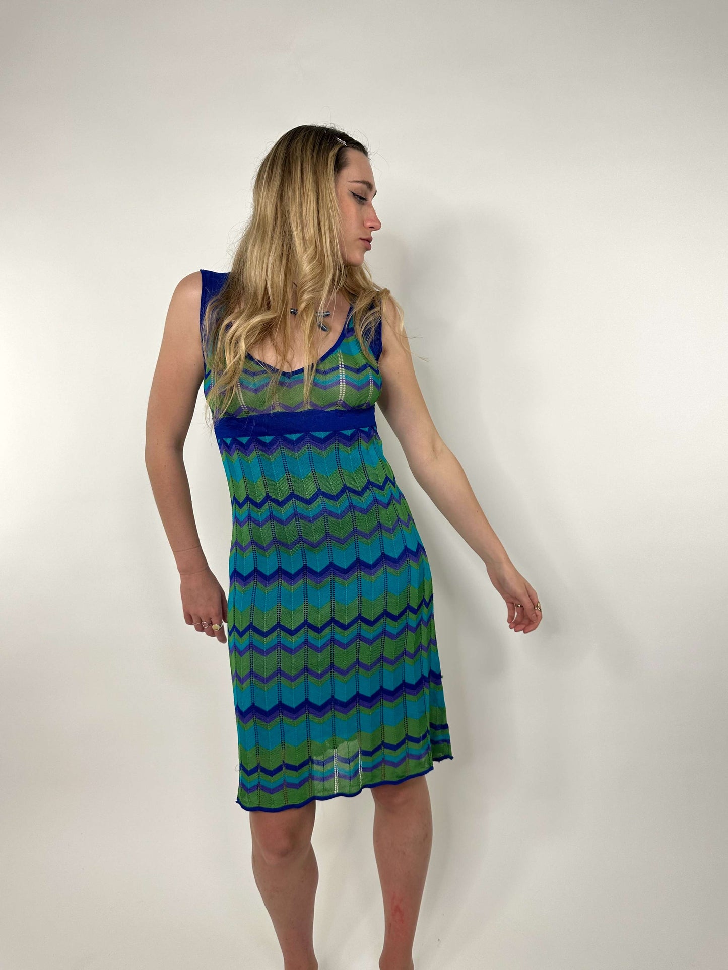 Vintage 00s Missoni Style Knitted Boho Midi Dress