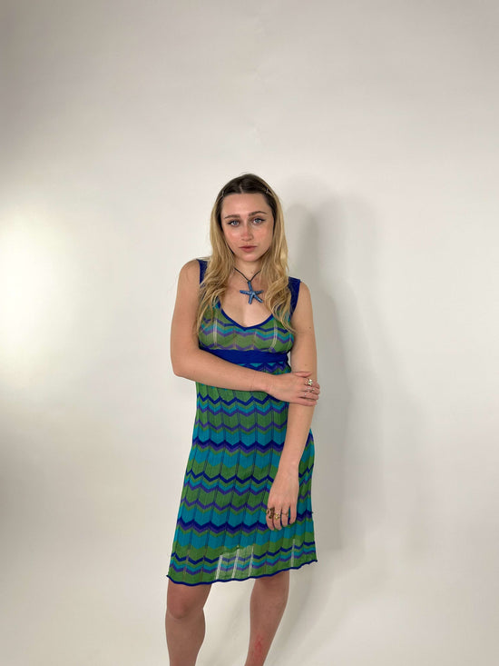 Vintage 00s Missoni Style Knitted Boho Midi Dress